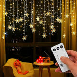 String Lights LED Snowflake Curtain – Family-Friendly Playroom Window Light, Warm White with 8 Modes