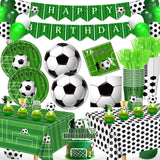 Brand Name Soccer Birthday Party Kit – Ready-to-Gift 143-Piece Set with Plates Cups Banner Balloons Tablecloth for Young Athletes