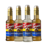 Torani 4-Flavor Syrup Set Vanilla Hazelnut Salted Caramel French Vanilla – Fun Drink Mixer for the Whole Family