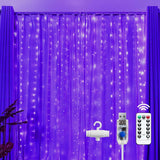 Brightown Purple LED Curtain String Lights 300 LEDs, USB Plug 8 Lighting Modes Dimming Remote Timer, Aesthetic Bedroom Headboard Decor and Photo Backdrop Wall