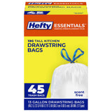 Hefty Essentials Drawstring 30 Gallon Trash Bags – Neutral Black Garbage Bags for Uncluttered Garages, Basements, and Streamlined Storage Spaces, 56 Count