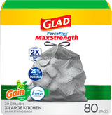 Glad ForceFlex MaxStrength XL Drawstring Trash Liners 20 Gallon, Reinforced Grips-The-Can Top to Stay Put in Busy Family Kitchens, 80 Count