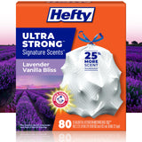 Hefty Ultra Strong Lavender Vanilla Bliss Drawstring Kitchen Bags – Break-Resistant Closure for Secure Heavy Load Transport