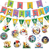 AhfuLife 24pc Soccer Swirl Set – Themed Party Decor for Children's Soccer Birthday, Lightweight Card Cutouts