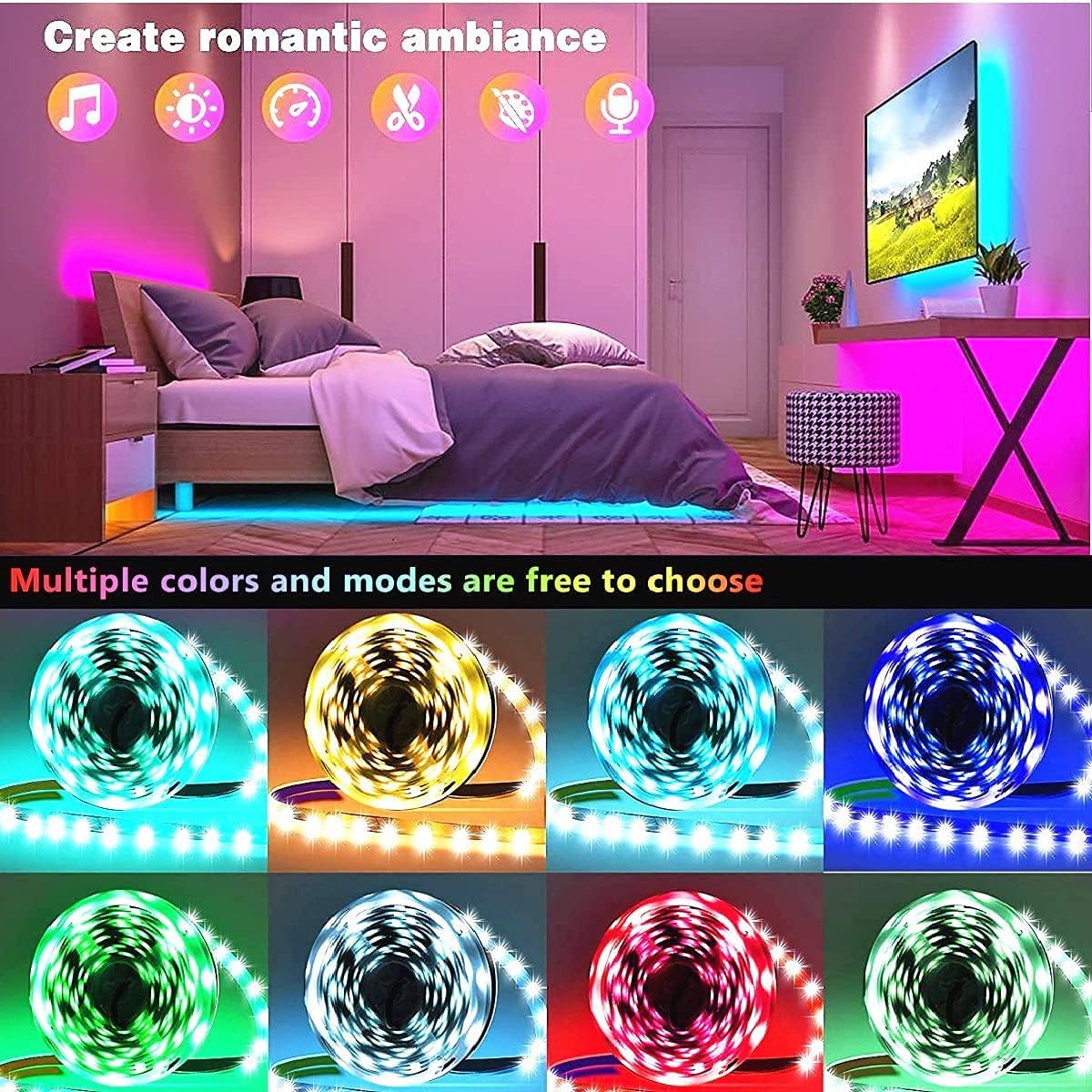 Tenmiro Music Sync LED Strip Lights for Meditation and Yoga Space, Calming RGB Lighting for Mindful Evening Rituals