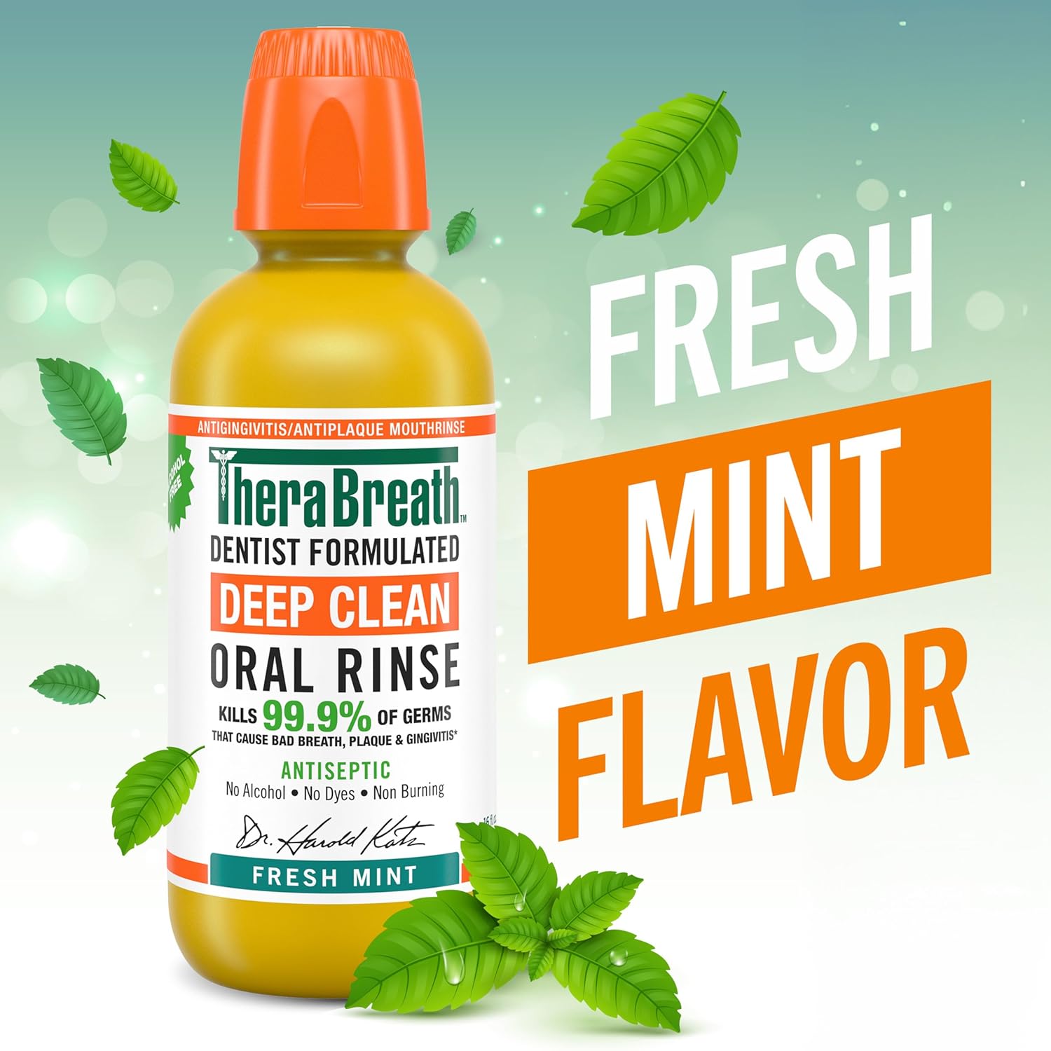 TheraBreath Antiseptic Mouthwash – Clean-Ingredient Oral Care Free of Alcohol, Dyes, SLS, and Parabens, Fresh Mint 16 fl oz