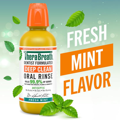 TheraBreath Antiseptic Mouthwash – Clean-Ingredient Oral Care Free of Alcohol, Dyes, SLS, and Parabens, Fresh Mint 16 fl oz