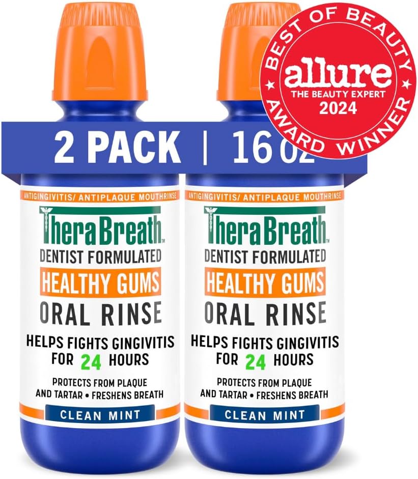 TheraBreath Healthy Gums Oral Rinse – One-Step 12-Hour Gum Defense, Streamlined Pack-of-2 Format