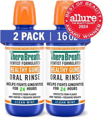 TheraBreath Healthy Gums Oral Rinse – One-Step 12-Hour Gum Defense, Streamlined Pack-of-2 Format