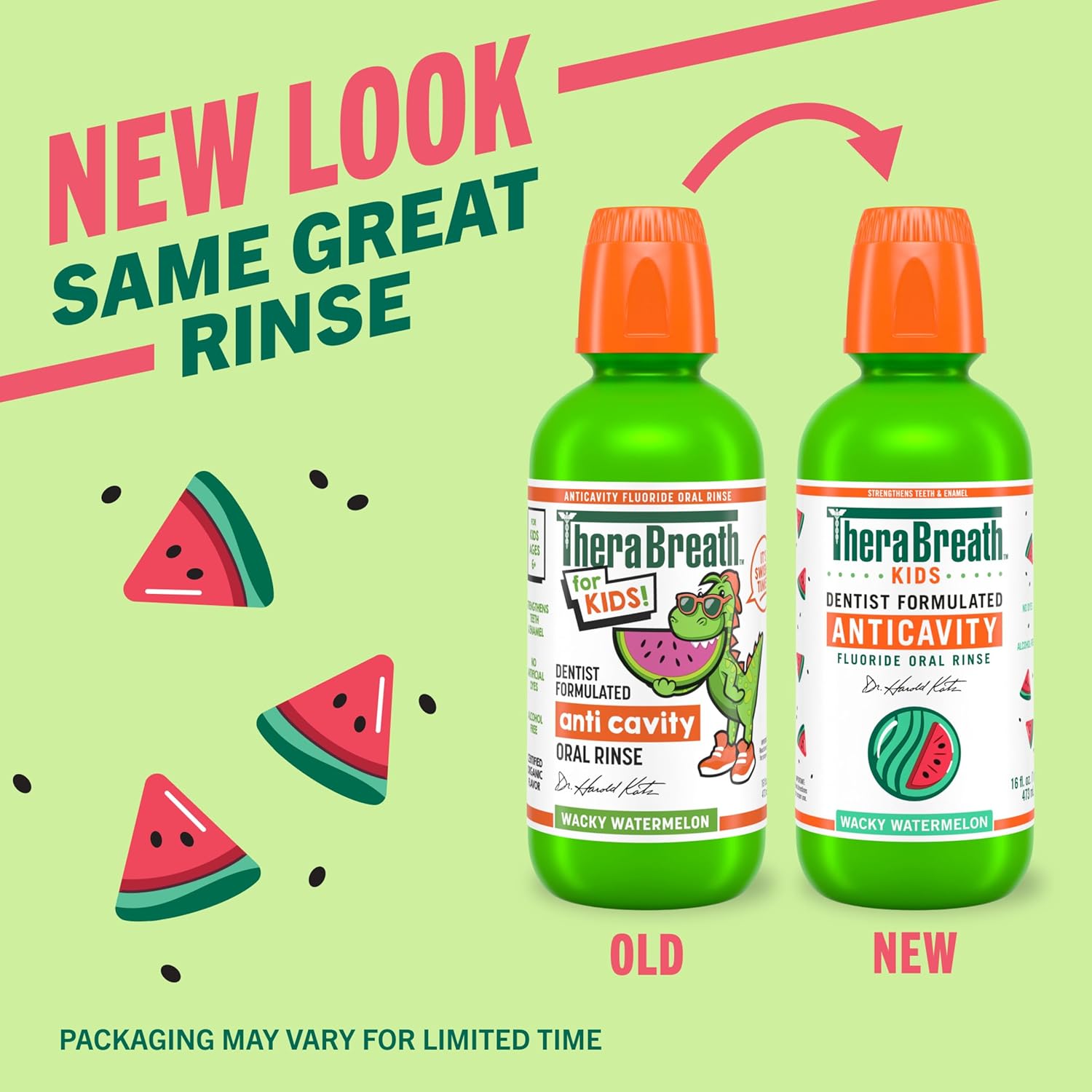 TheraBreath Kids Anticavity Mouthwash, Free from Parabens, Gluten and Artificial Dyes – Organic Watermelon Rinse for a Clean Personal Care Routine