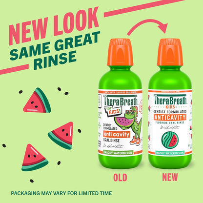 TheraBreath Kids Anticavity Mouthwash, Free from Parabens, Gluten and Artificial Dyes – Organic Watermelon Rinse for a Clean Personal Care Routine