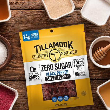 Tillamook Country Smoker High Protein Beef Jerky, Black Pepper, 6.5 Ounce — Stocking Stuffer and Care Package for Gym-Goers