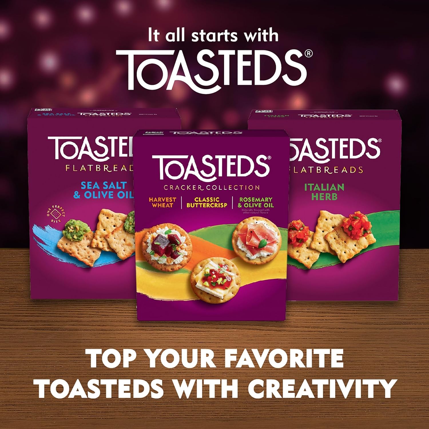 Toasteds Crackers Three-Flavor Box – Travel and Road Trip Snack Pack for the Whole Car, 12oz