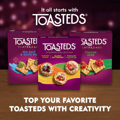 Toasteds Crackers Three-Flavor Box – Travel and Road Trip Snack Pack for the Whole Car, 12oz