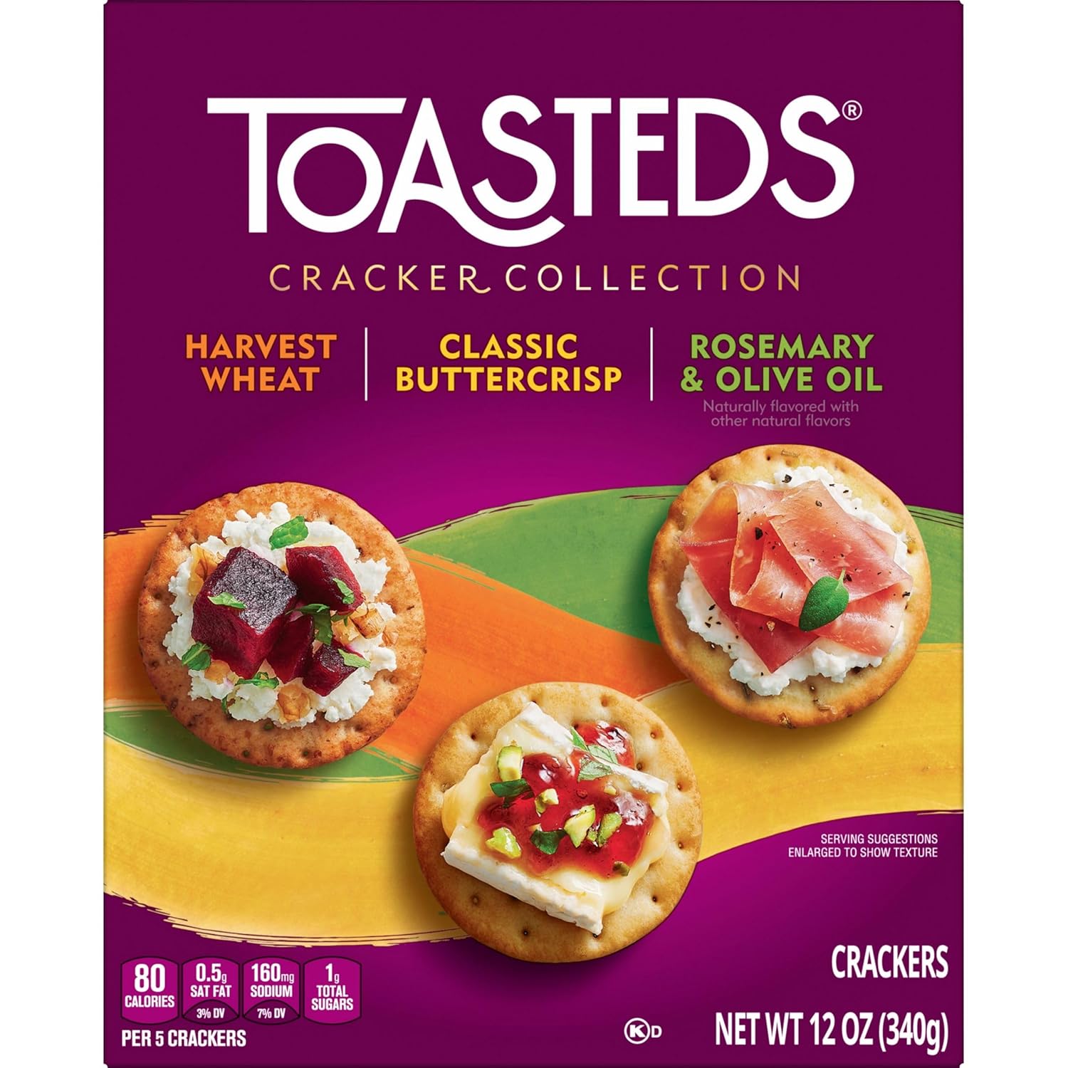 Toasteds Crackers Three-Flavor Box – Travel and Road Trip Snack Pack for the Whole Car, 12oz