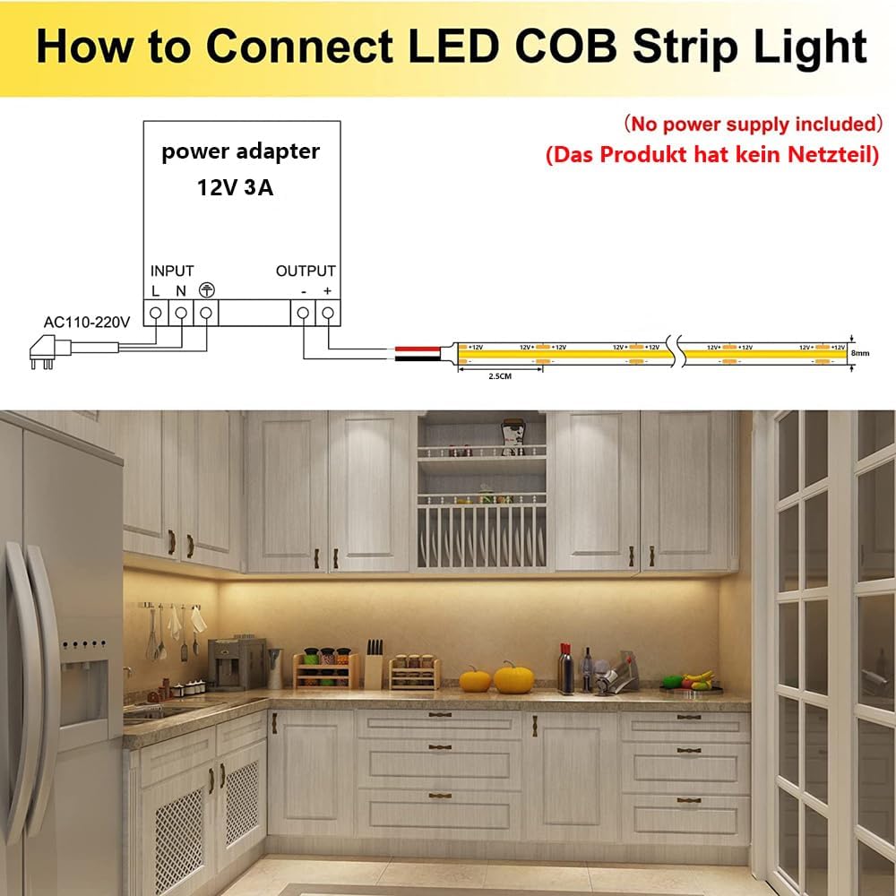 TOPAI Flameless COB LED Strip Light for Smoke-Free Home Ambiance, Cool-to-Touch Strip for Nighttime Hallways, Stairs and Bathroom Paths