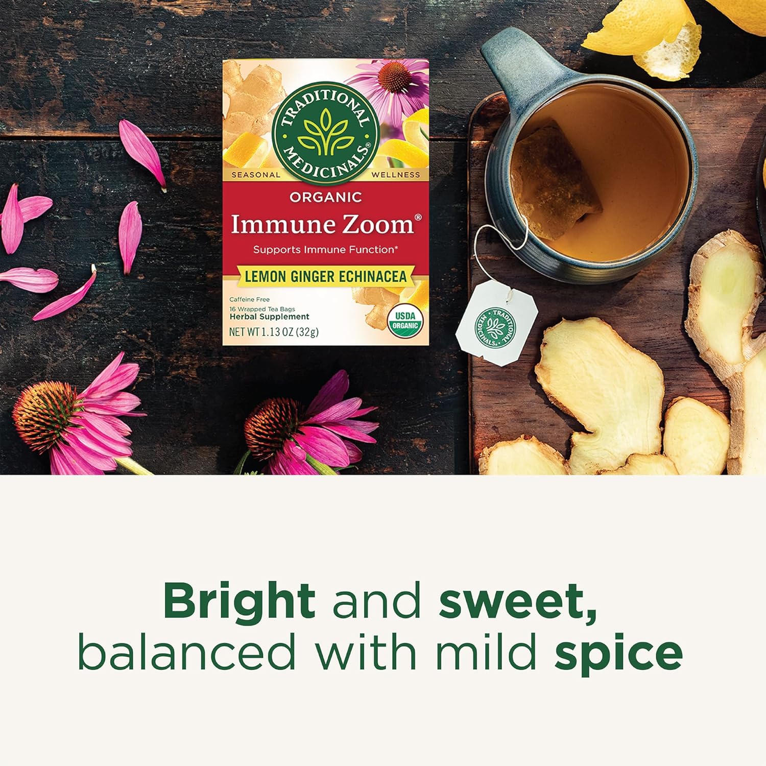 Traditional Medicinals Organic Immune Zoom Lemon Ginger Tea - Less-Is-More Pantry Tea for the Curated Kitchen