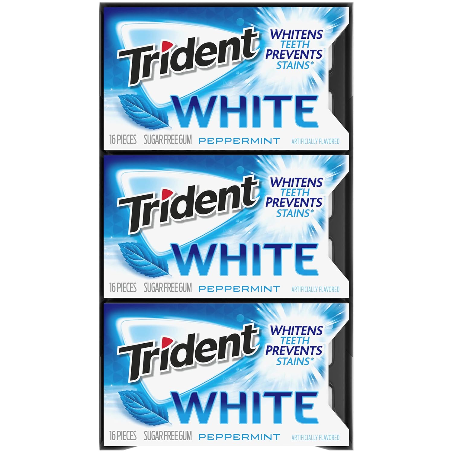 Trident White Sugar-Free Gum – Office and Car Cupholder Pick-Me-Up for Steady-Day Focus, Peppermint Spearmint Wintergreen