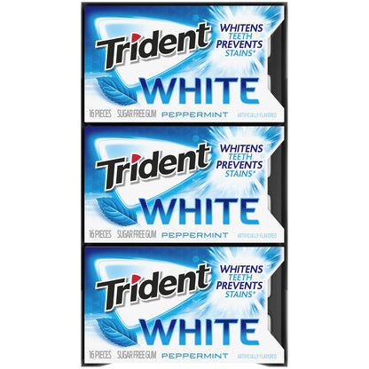 Trident White Sugar-Free Gum – Office and Car Cupholder Pick-Me-Up for Steady-Day Focus, Peppermint Spearmint Wintergreen