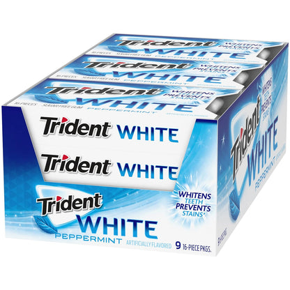 Trident White Sugar-Free Gum – Office and Car Cupholder Pick-Me-Up for Steady-Day Focus, Peppermint Spearmint Wintergreen