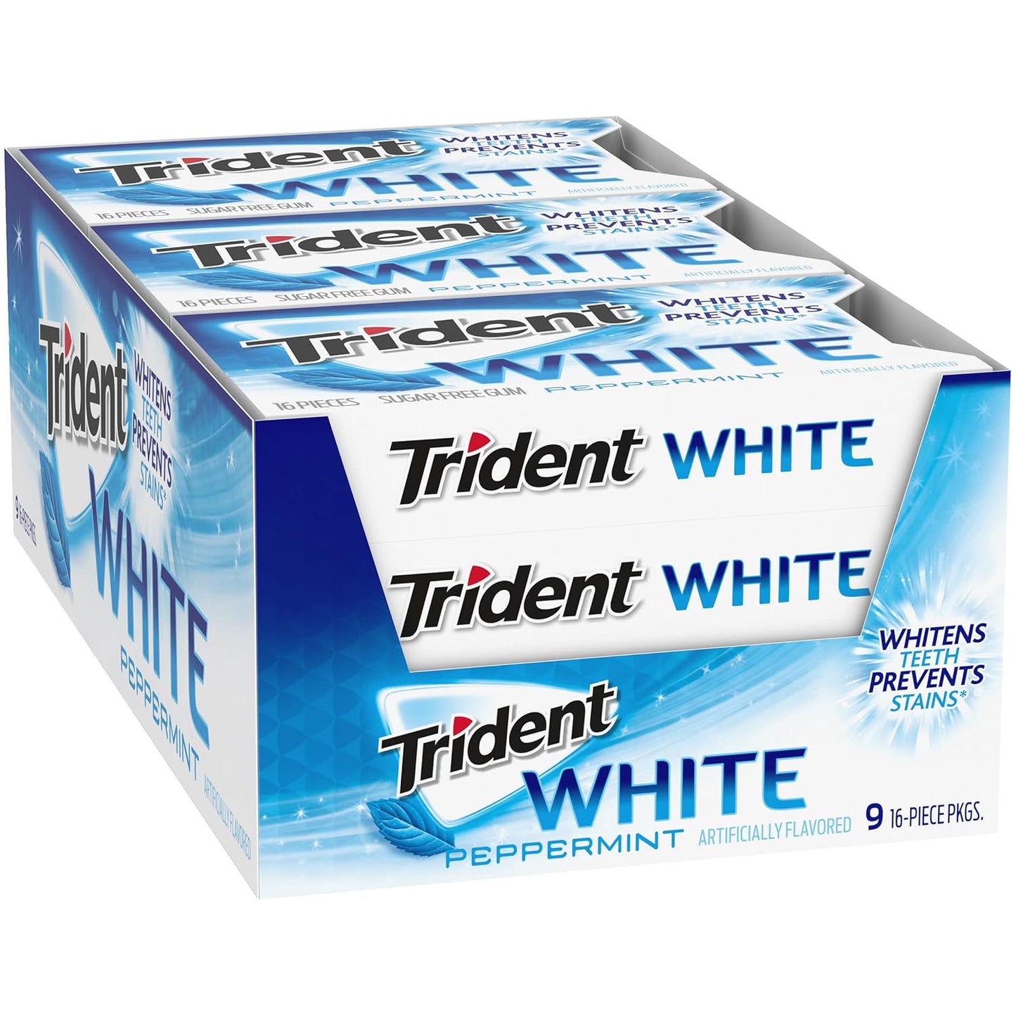 Trident White Sugar-Free Gum – Office and Car Cupholder Pick-Me-Up for Steady-Day Focus, Peppermint Spearmint Wintergreen