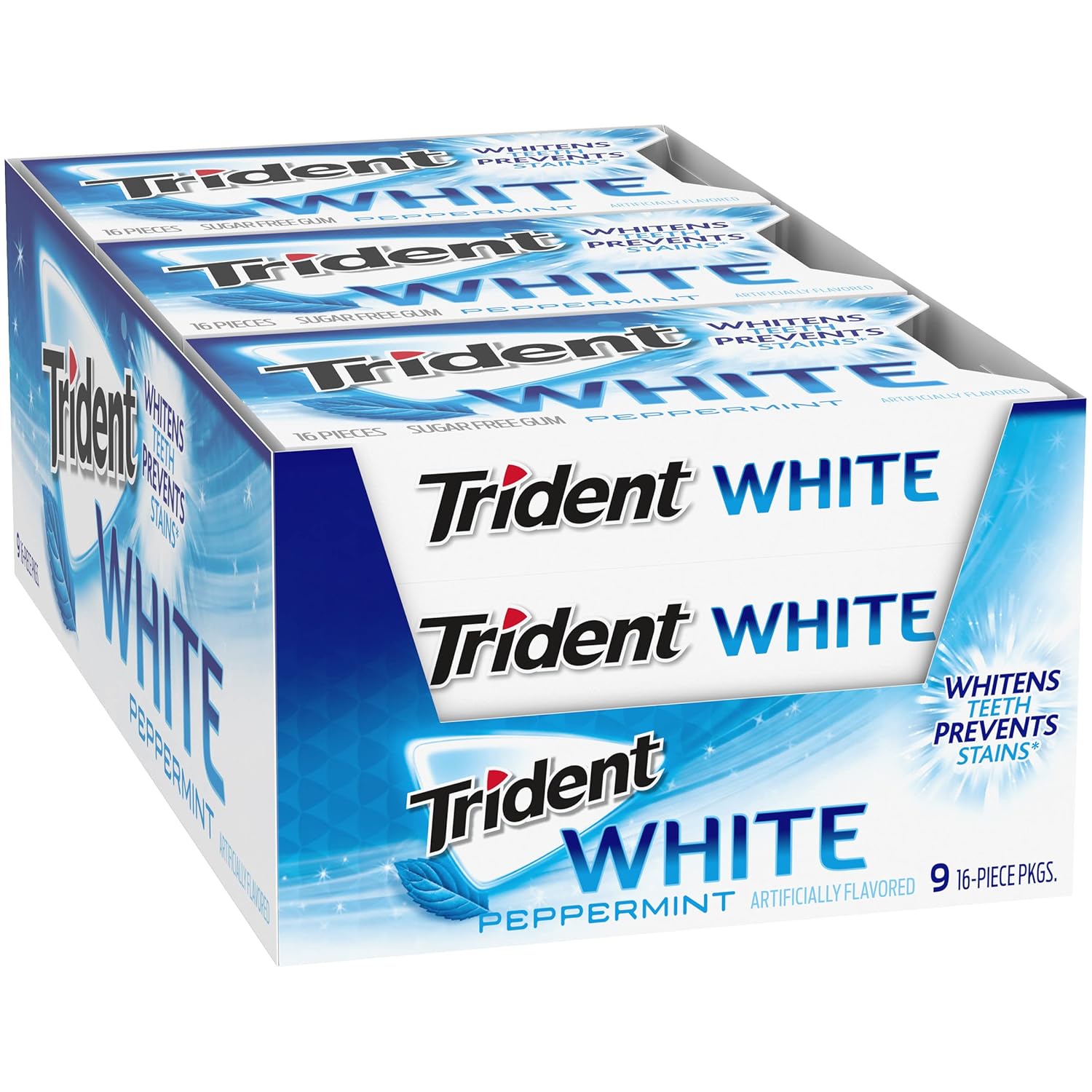 Trident White Sugar-Free Gum – Office and Car Cupholder Pick-Me-Up for Steady-Day Focus, Peppermint Spearmint Wintergreen