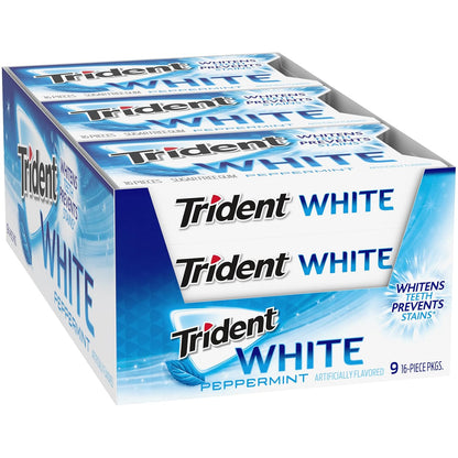 Trident White Sugar-Free Gum – Office and Car Cupholder Pick-Me-Up for Steady-Day Focus, Peppermint Spearmint Wintergreen