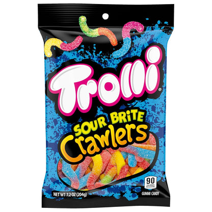 Trolli Sour Brite Crawlers Sour Worms – Kids Snack for Candy Buffets, Piñatas and Classroom Treats, 7.2 oz Bag