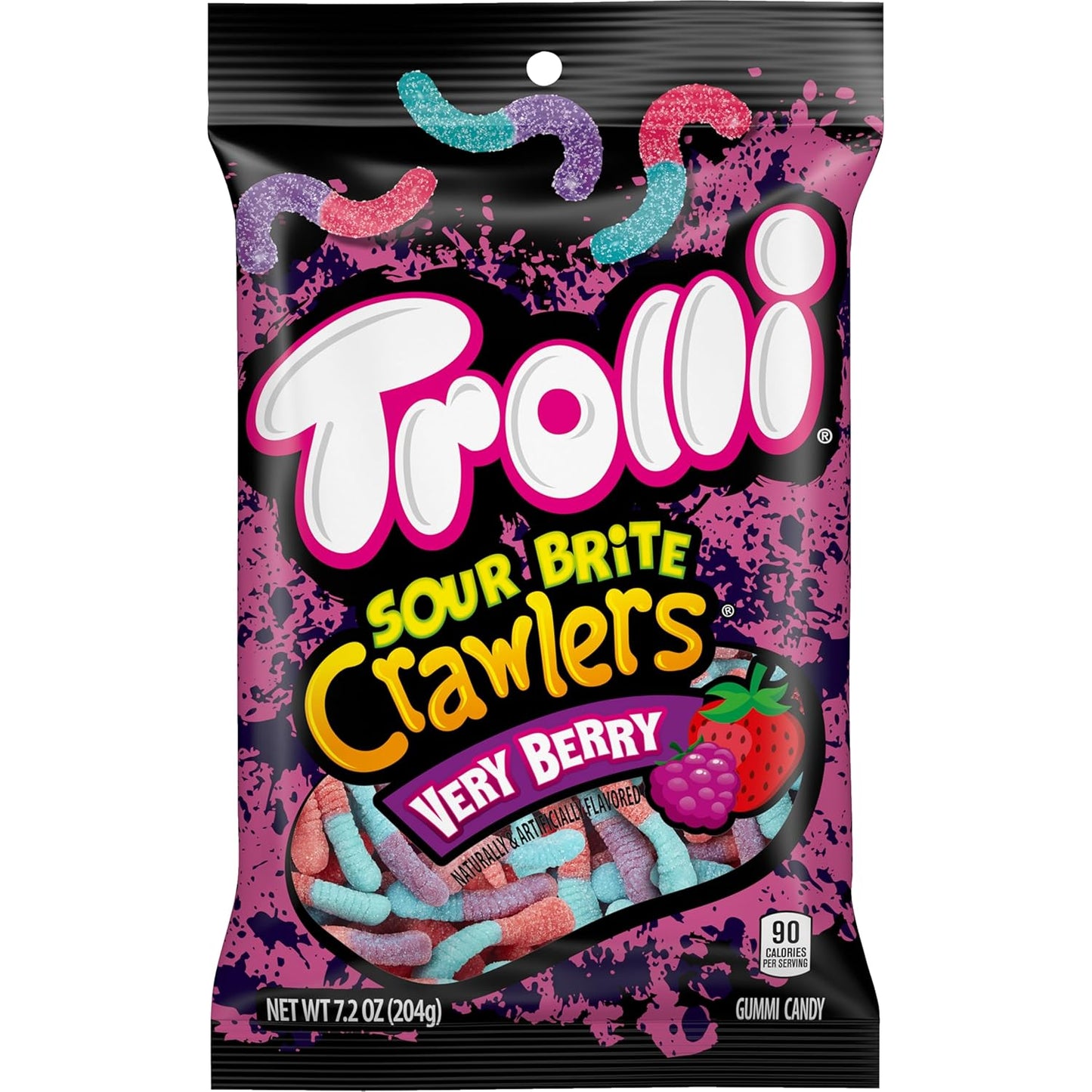 Trolli Sour Brite Crawlers Very Berry Sour Gummy Worms – Movie Night Snack Gift Basket Addition for Hosts