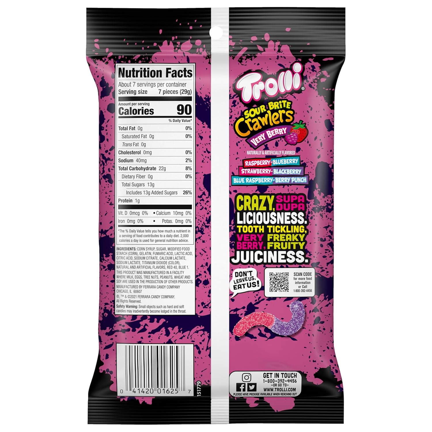 Trolli Sour Brite Crawlers Very Berry Sour Gummy Worms – Movie Night Snack Gift Basket Addition for Hosts