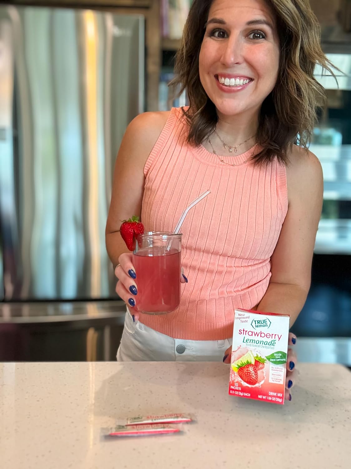 True Citrus True Lemon Strawberry Lemonade Powdered Mix – Family Friendly Low-Sugar Drink for Pantry and Road Trips