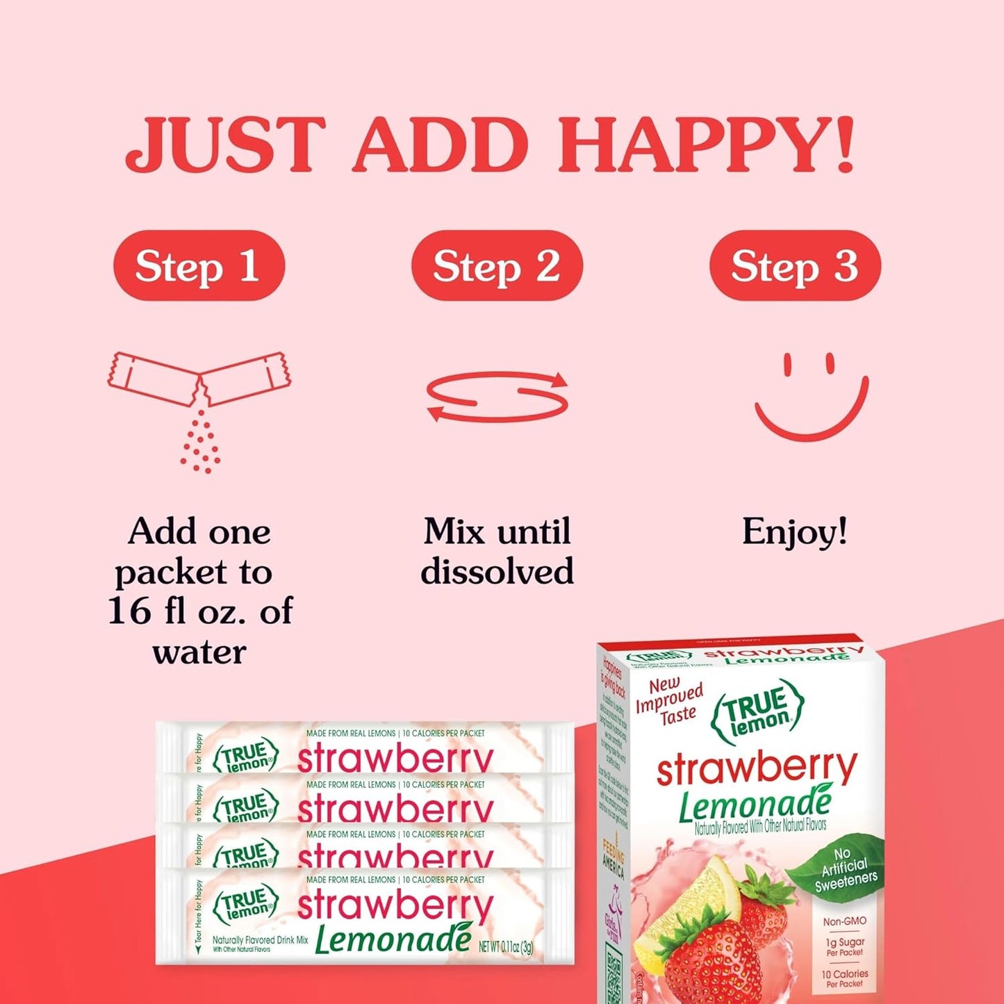 True Citrus True Lemon Strawberry Lemonade Powdered Mix – Family Friendly Low-Sugar Drink for Pantry and Road Trips