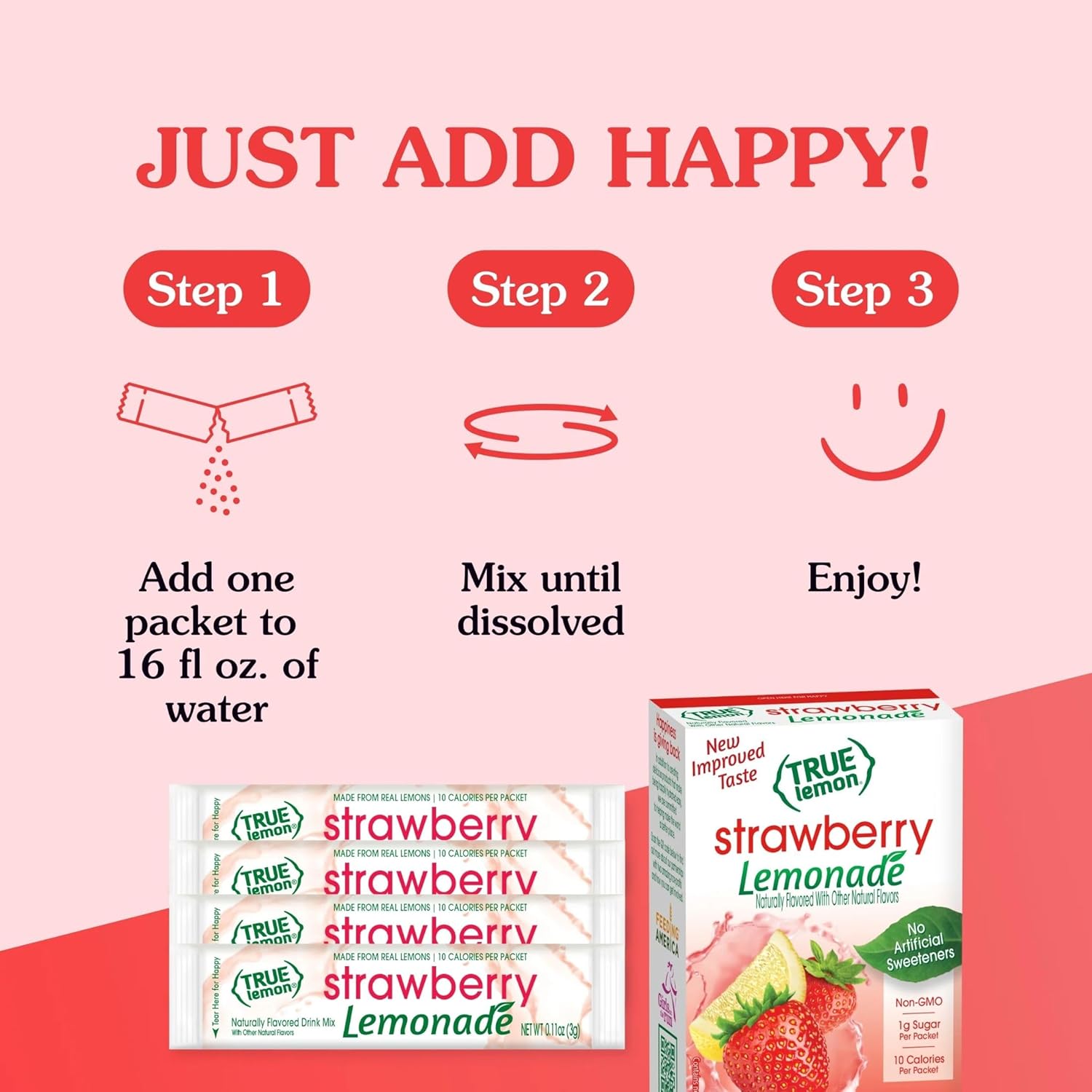 True Citrus True Lemon Strawberry Lemonade Powdered Mix – Family Friendly Low-Sugar Drink for Pantry and Road Trips