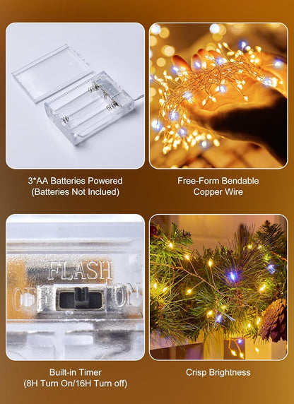 Twinkle Lights Battery Operated – Smoke Free Twinkle Garland Safe Around Pets, Pillows, and Bedding