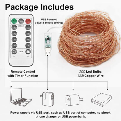 Twinkle Star 66 FT Fairy Lights – Intentional Living Room Decor, Uncluttered Warm White USB Lighting