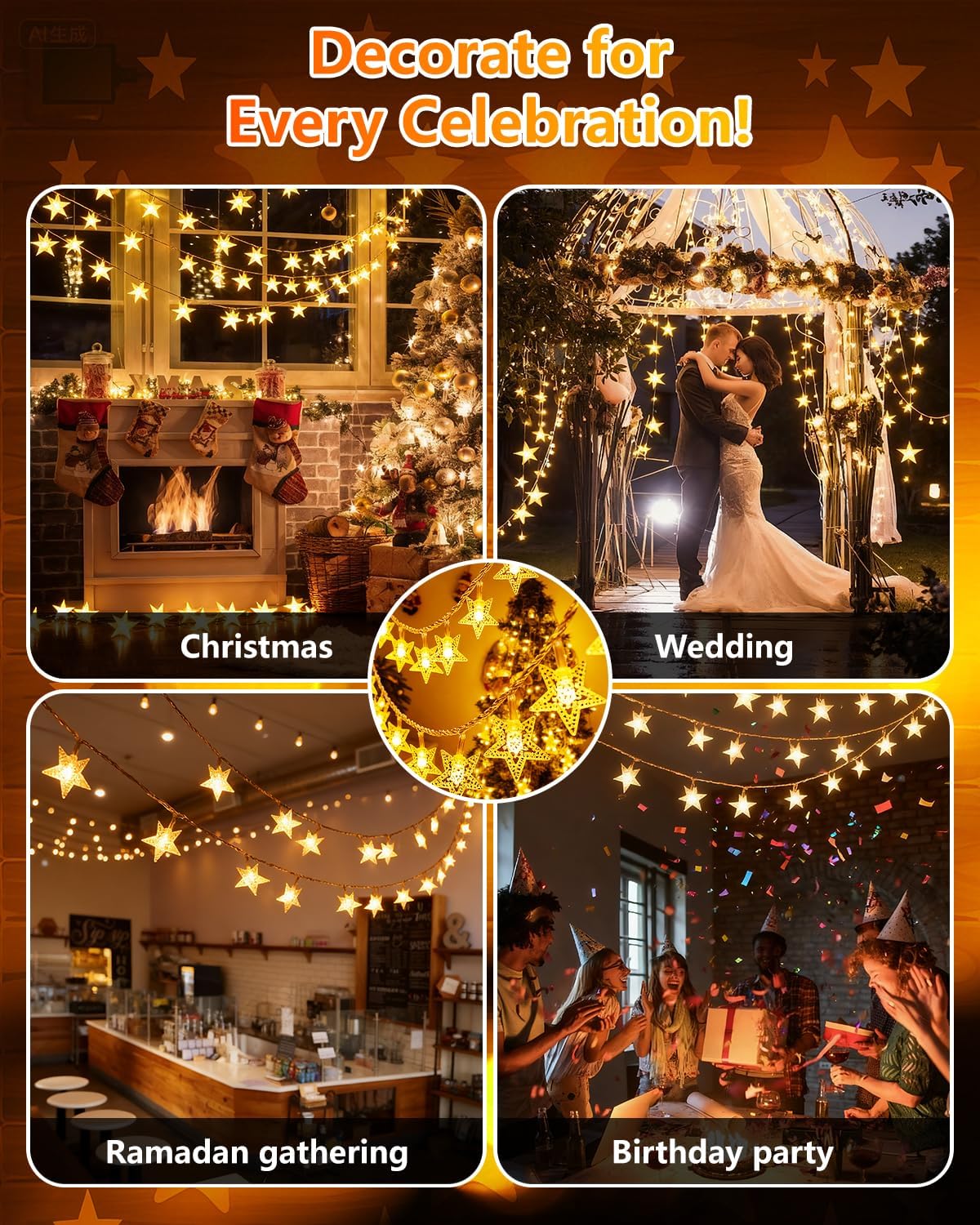 Twinkle Star Star-Shaped String Lights – Thoughtful Housewarming Gift, Plug-in Fairy Lights for New Home and Apartment