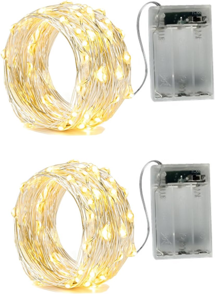 two-pack of 20-led silver wire fairy strings (6.6ft or 16.4ft variants)