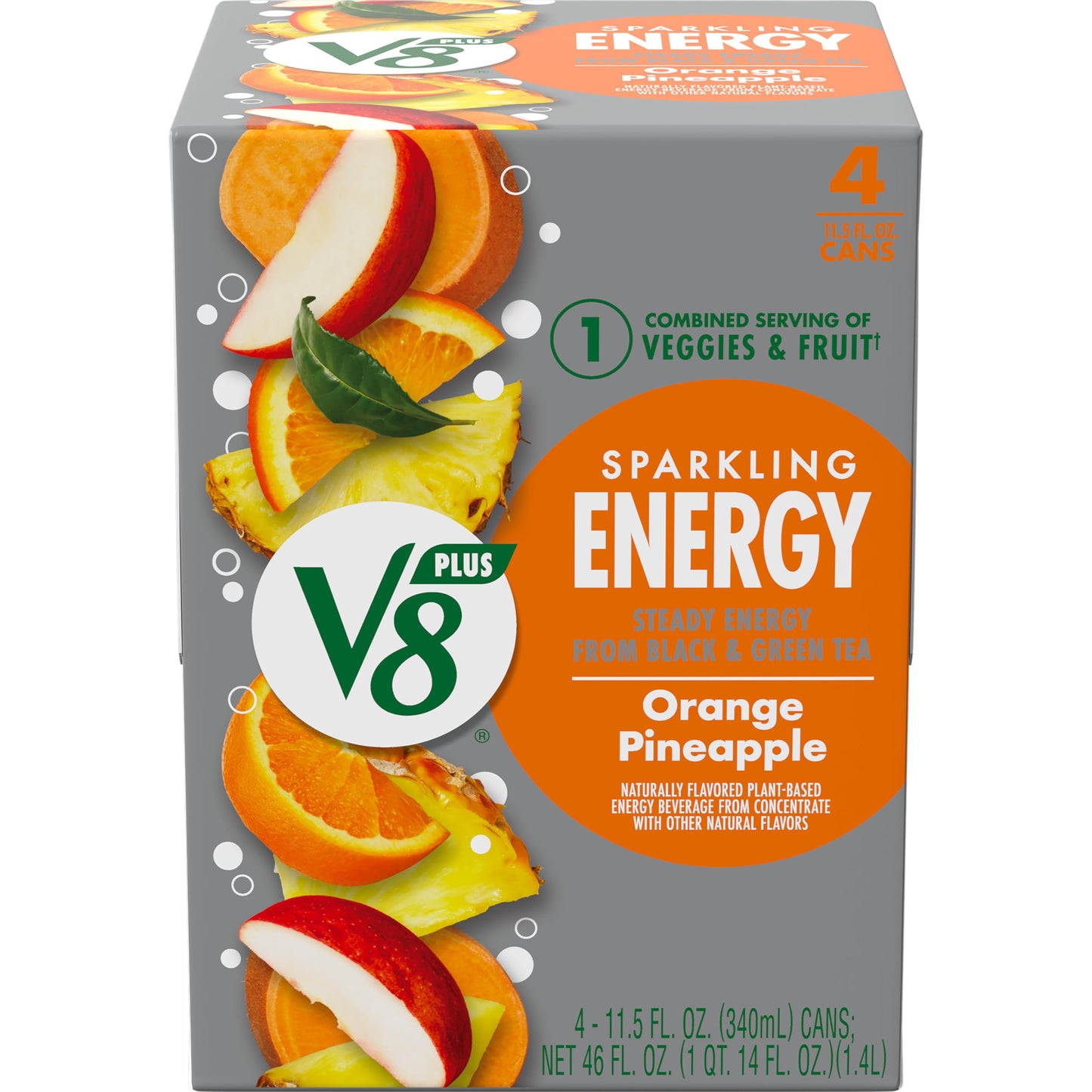 V8 +Energy Sparkling Juice 4-Pack – Durable Canned Energy for Picnics Patio and Open Air Use