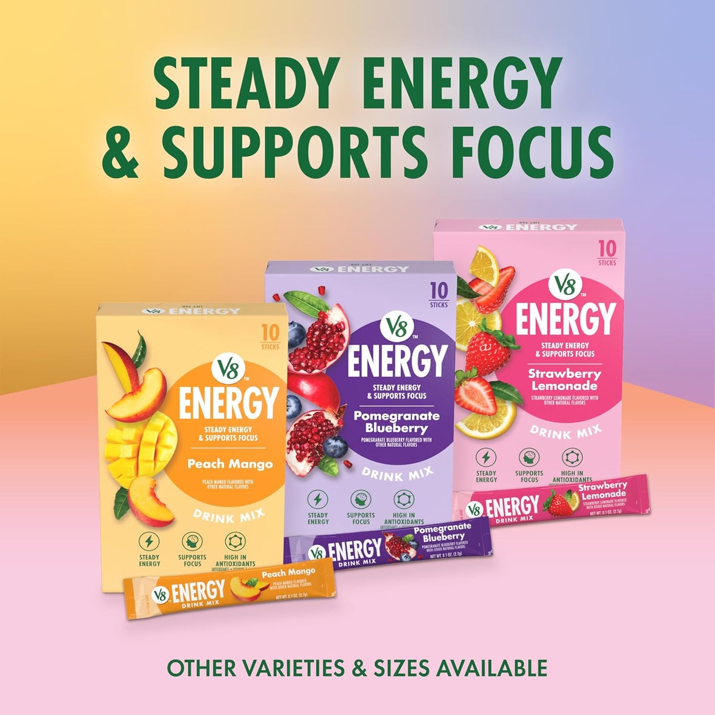 V8 Energy Strawberry Lemonade Energy Drink Powder for Daily Vitamin Intake, Antioxidant A C E and B Complex