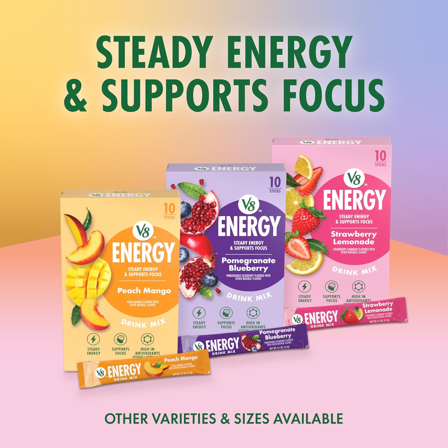 V8 Energy Strawberry Lemonade Energy Drink Powder for Daily Vitamin Intake, Antioxidant A C E and B Complex