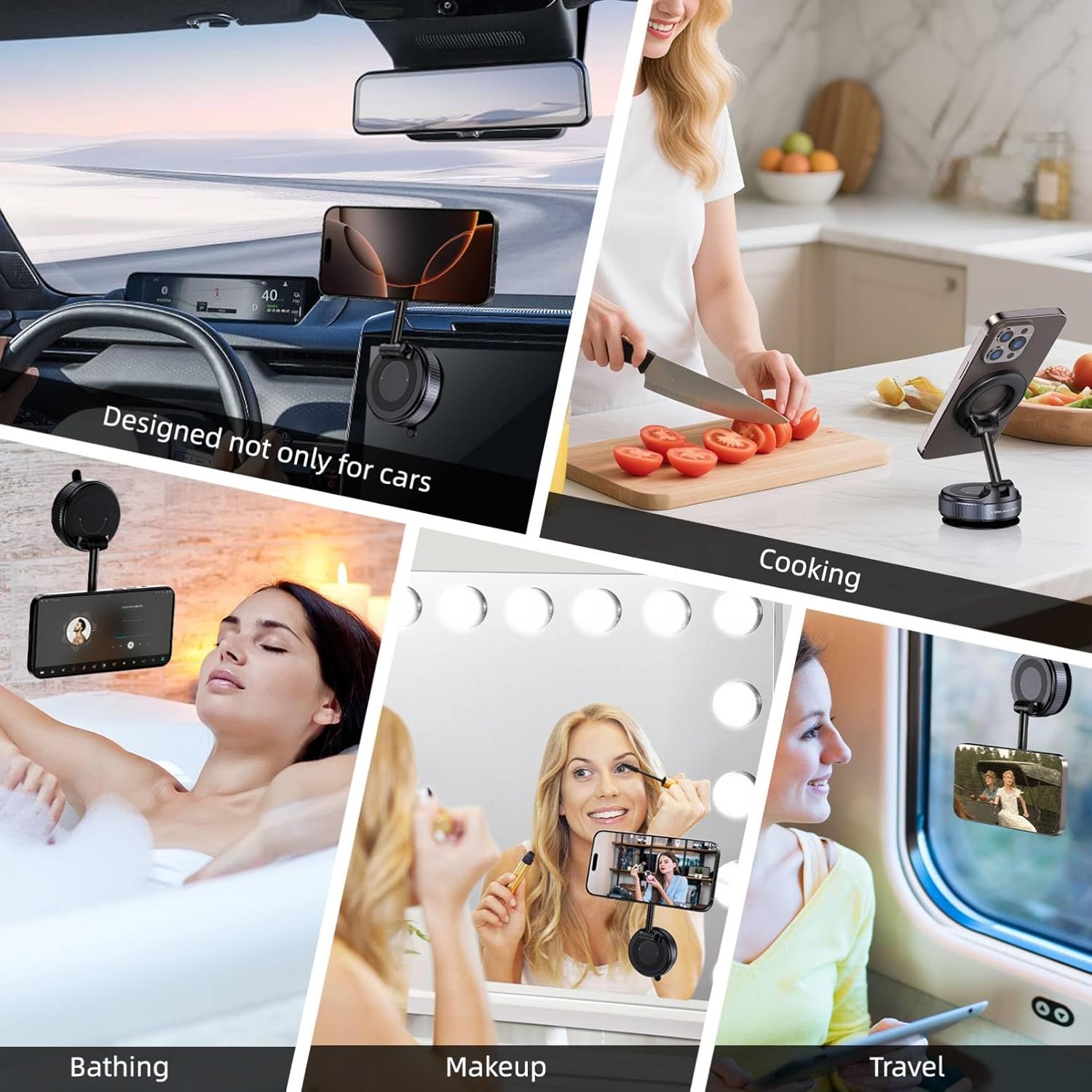 Vacuum Magnetic Suction Phone Holder – Foldable Magnetic Phone Stand for Focus and Hands-Free Streaming, Black