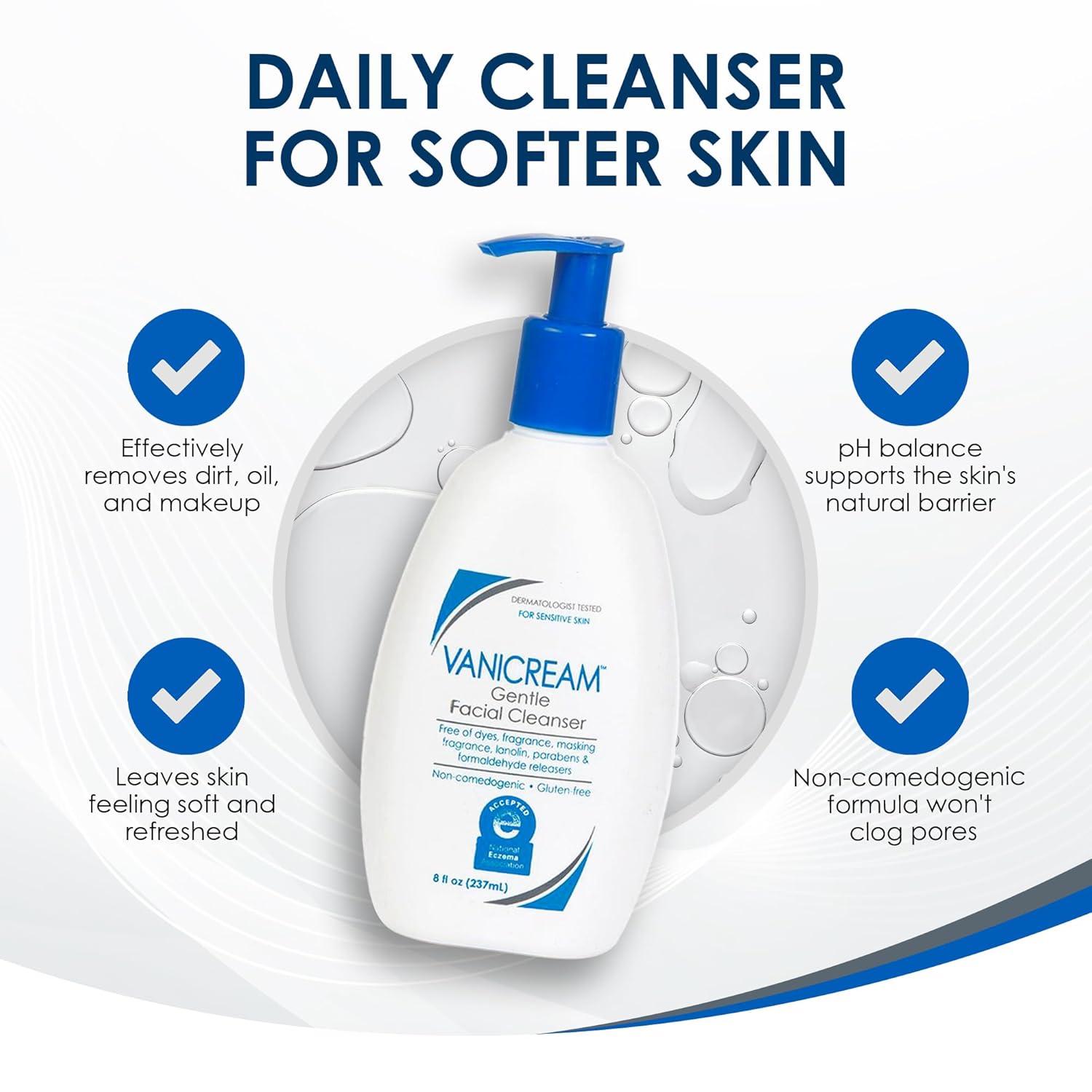 Vanicream Gentle Facial Cleanser with Pump – Family Bathroom Cleanser for Allergy-Prone Teens and Adults
