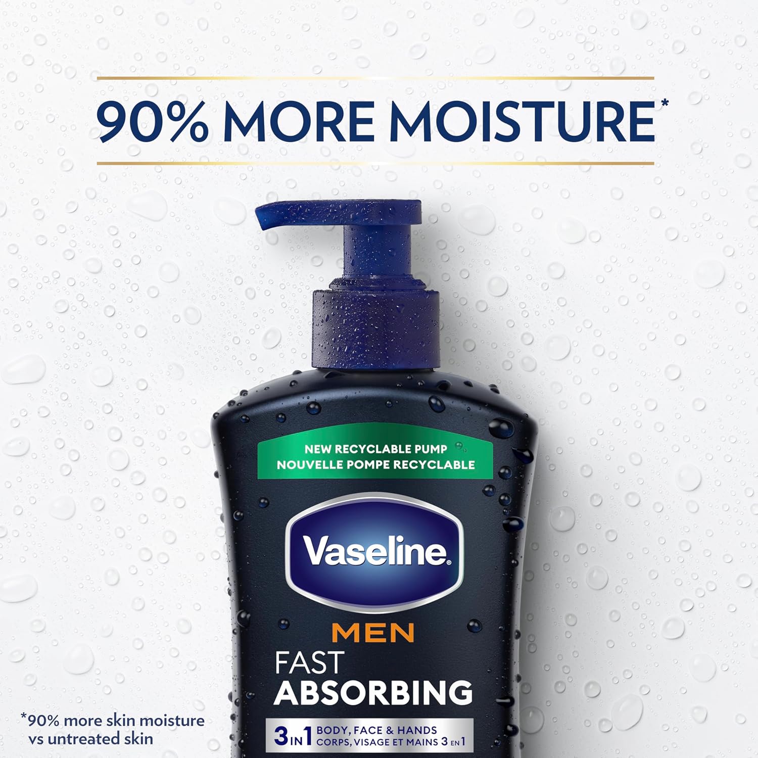 Vaseline Men's Healing Lotion – No-Frills Sensitive Skin Care in One Pump Bottle, Fragrance-Fading Fast-Absorbing Design