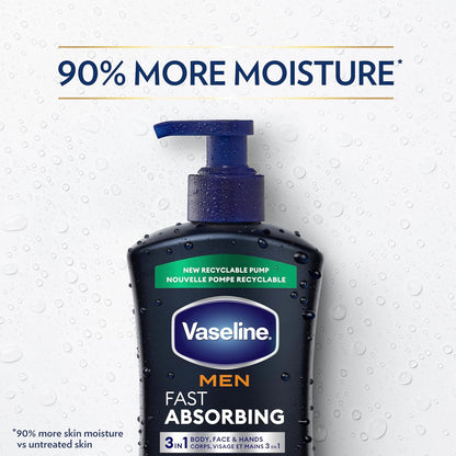 Vaseline Men's Healing Lotion – No-Frills Sensitive Skin Care in One Pump Bottle, Fragrance-Fading Fast-Absorbing Design