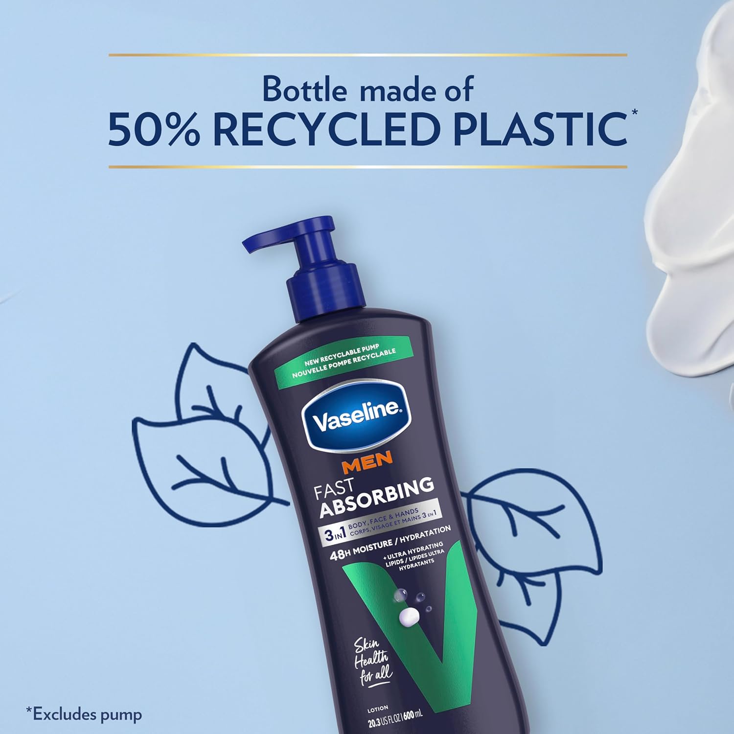 Vaseline Men's Healing Lotion – No-Frills Sensitive Skin Care in One Pump Bottle, Fragrance-Fading Fast-Absorbing Design