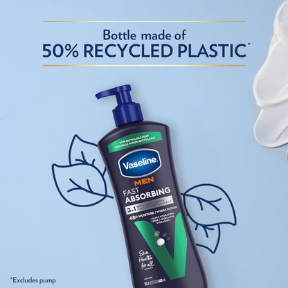 Vaseline Men's Healing Lotion – No-Frills Sensitive Skin Care in One Pump Bottle, Fragrance-Fading Fast-Absorbing Design