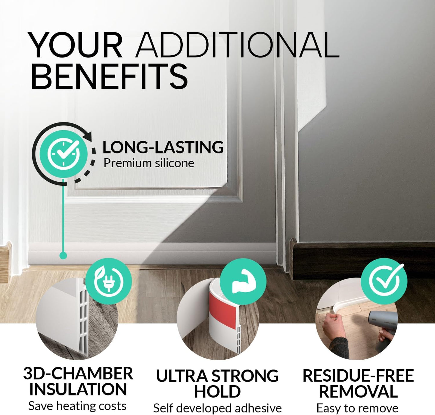 Vellure® Door Sweep Under Door – Damage-Free Apartment Weatherproofing, Protects Security Deposits