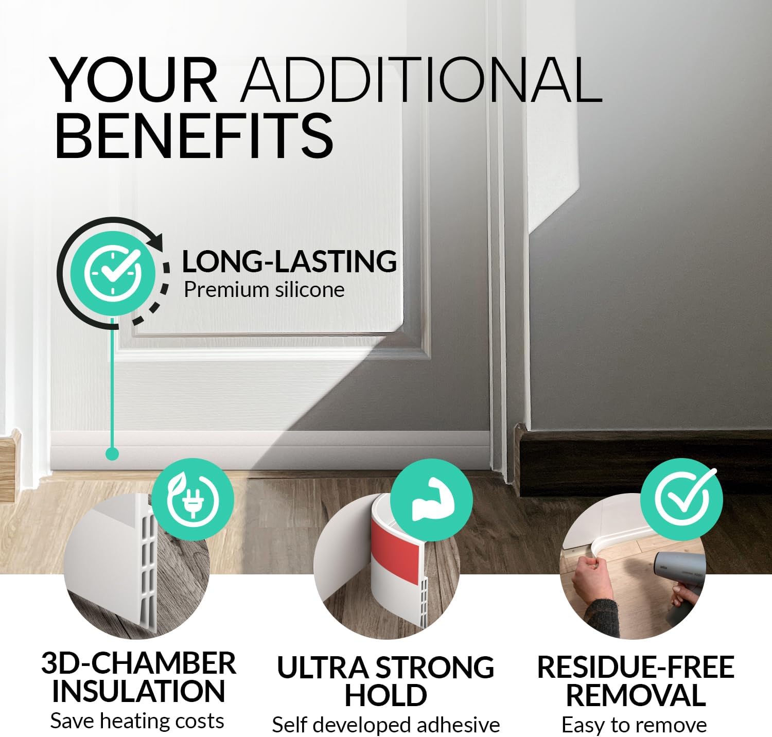 Vellure® Door Sweep Under Door – Damage-Free Apartment Weatherproofing, Protects Security Deposits