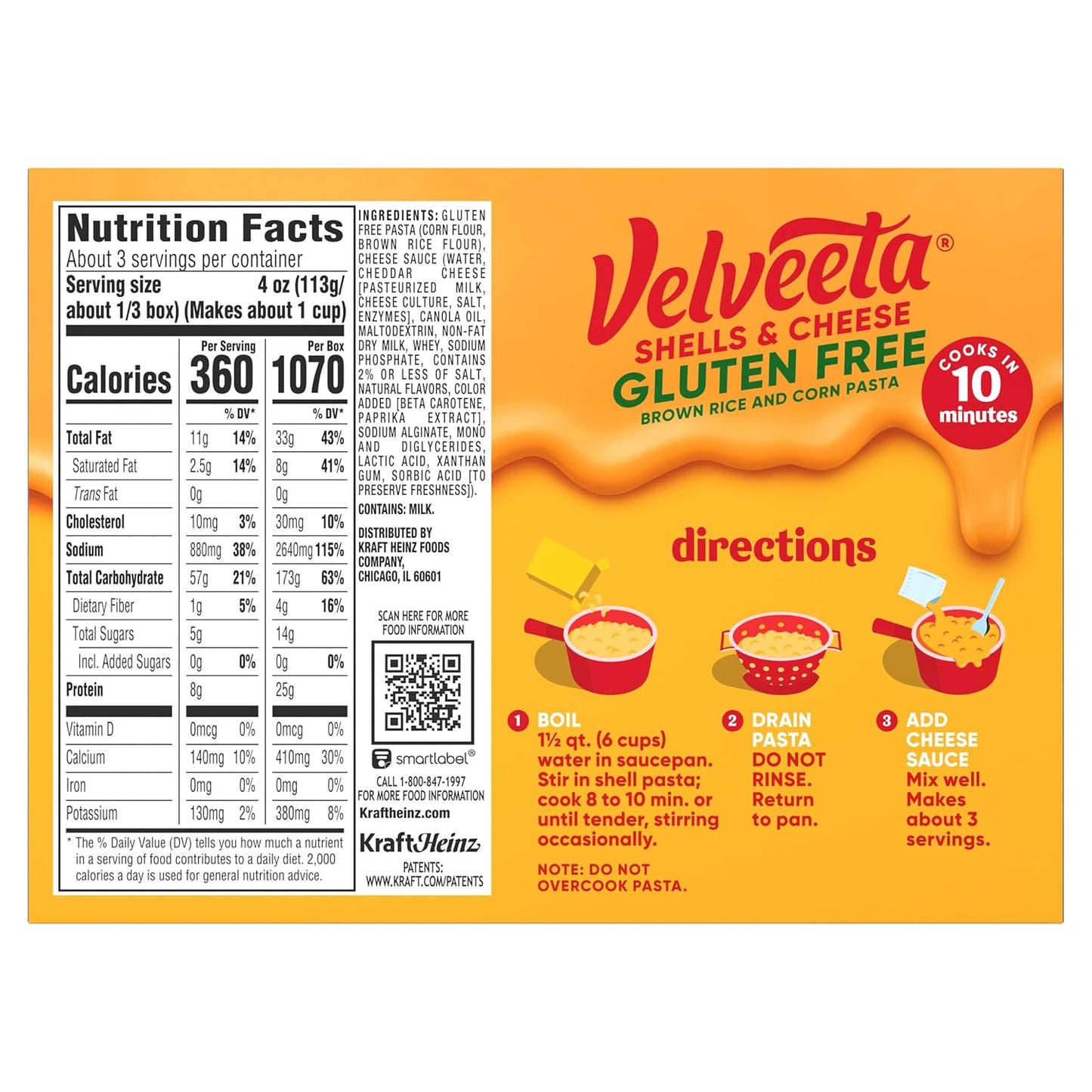 Velveeta Gluten Free Shells & Cheese, Self Care Dinner for Newly Diagnosed Celiac Adults, 12 oz Box