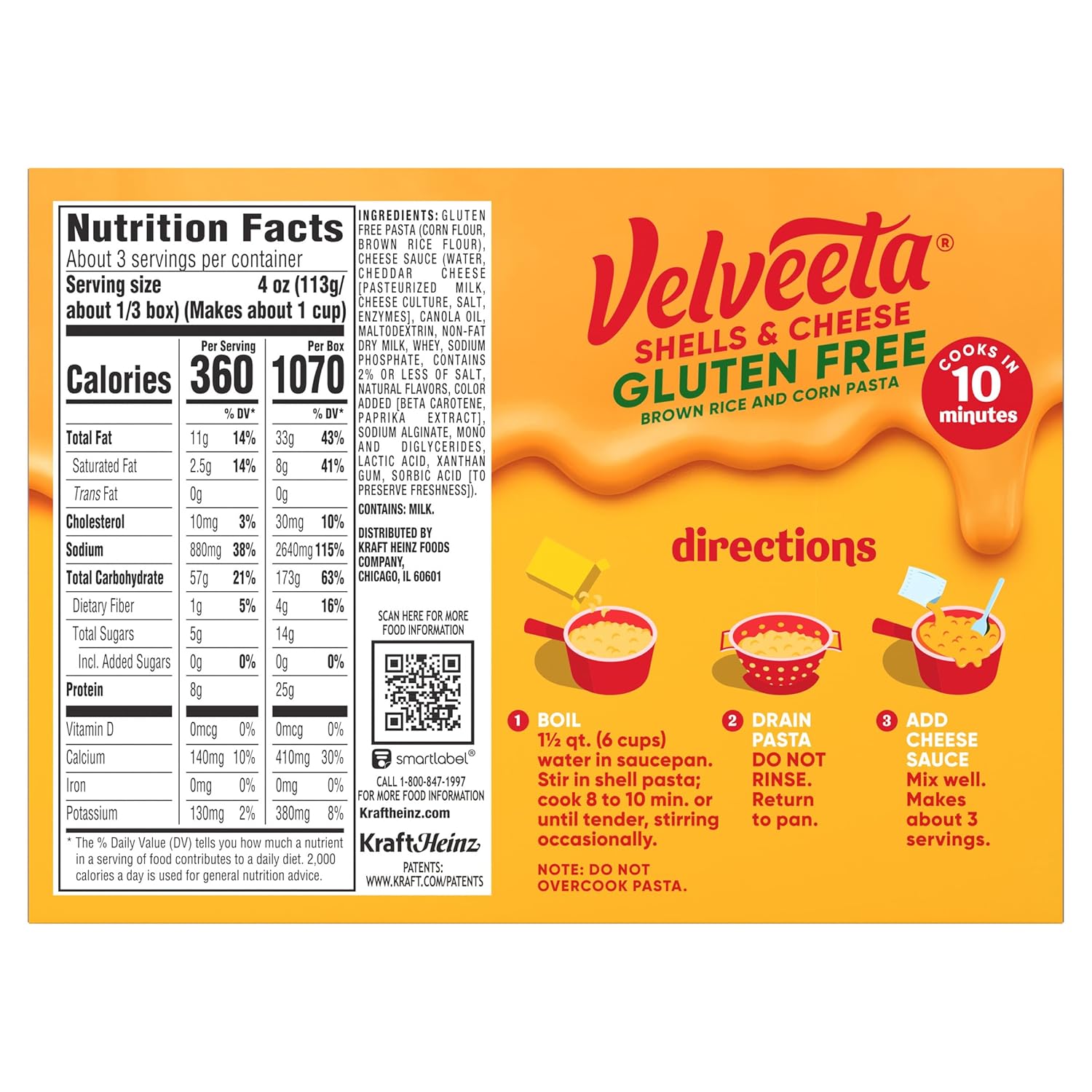 Velveeta Gluten Free Shells & Cheese, Self Care Dinner for Newly Diagnosed Celiac Adults, 12 oz Box